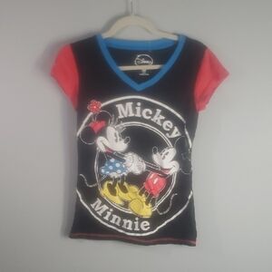 Disney Sleepwear Top Womens Size Small Mickey & Minnie Shirt Black Red